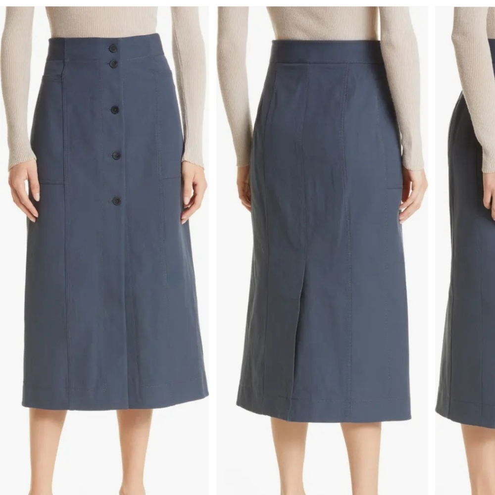 NEW MM Lafleur the Lane skirt midi gray blue better than denim stretch 8